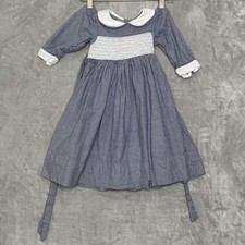 Strasburg Baby Dress 18M Blue White Houndstooth Smocked Cotton Peter Pan Collar