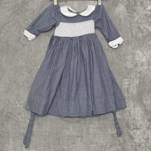 Strasburg Baby Dress 18M Blue White Houndstooth Smocked Cotton Peter Pan Collar