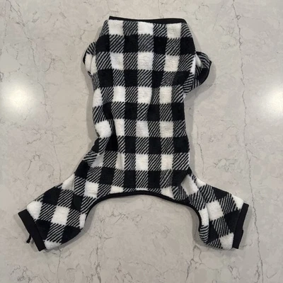 LuvGear Pajamas Dog Pet Warm Cozy Plush Black and White Buffalo Plaid Size M - Image 1 of 4