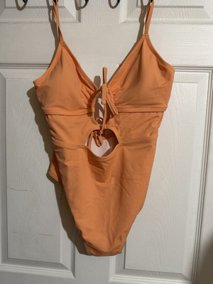 PINK Victoria's Secret Peach Cutout Tie Front Lined Stretch One Piece XL NWT