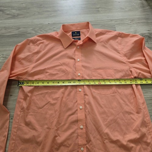 Stafford Mens 17 1/2 38 39 X Tall Button Up Long Sleeve Dress Shirt Salmon Pink - Picture 8 of 11