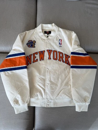 Kith Knicks 2026 NBA Champions Satin Bomber Jacket Cream Sandrift XL NWT In Hand - product listing photo