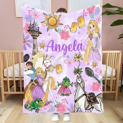 Personalized Long Hair Princess Custom Name Flannel Blanket Girl Gift