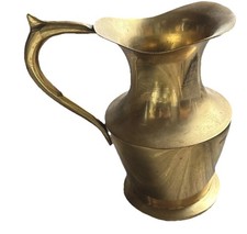 Vintage Solid Brass Pitcher Vase Jug Decorative Egyptian Handle Aged Patina