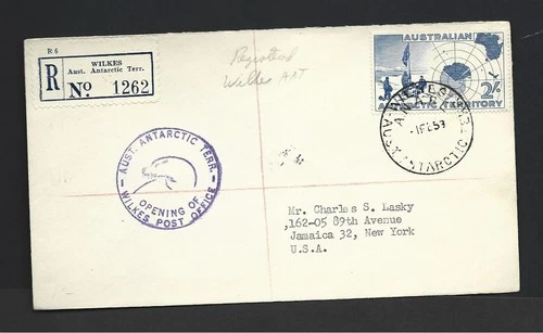 Australia Antarctic AAT 1957 2/- Map on Wilkes Base Registered FDC