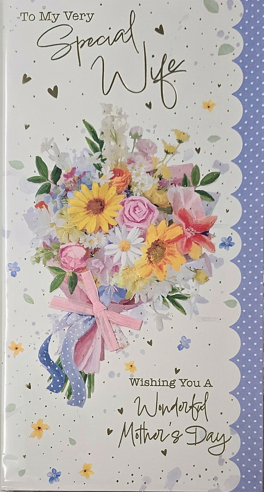 Happy Mother's Day Card Very Special Wife Bouquet of Flowers Gold Foil