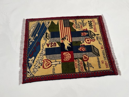 Tappeto da guerra 80x65 cm 9/11 torri gemelle lana tappeto da guerra afgano artigianato #706 - Foto 6 di 12