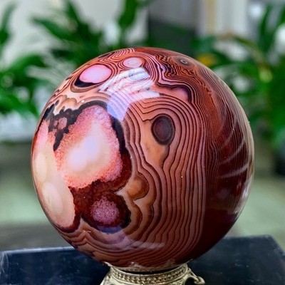 121G Natural red stripe agate sphere Crystal Ball Madagascar mineral