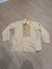 Vtg 70's After Six Tuxedo Shirt Yellow Ruffle front Tux Large