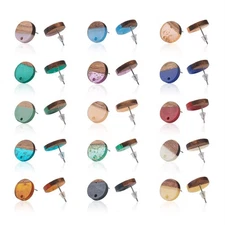 15 Pairs Resin Wood Earrings Posts Flat Round Wooden Earring Blanks Stud Wood...