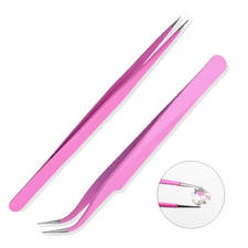 2pcs Stainless Steel Tweezers | Anti-static Elbow and Straight Cake Mold Sugarcr