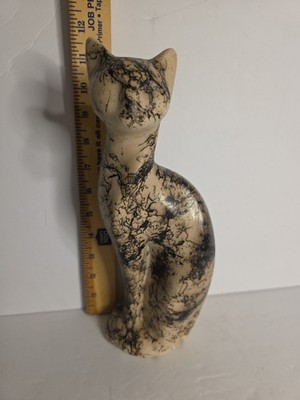 Horse Hair Pottery Sitting Cat 11'' Tall Handcrafted