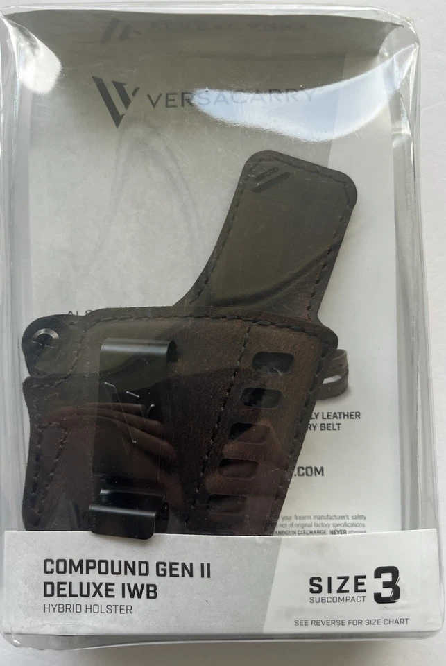 Versacarry VC COMPOUND GEN II HOLSTER IWB KYDEX/LEATHER RH SUB COMP SZ 3 BRN NEW - Image 3 of 4