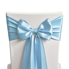 50 Pack Baby Blue Satin Chair Sashes 7x108 inch Bows for Wedding Party Decor