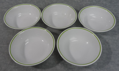 Vintage Corelle Cereal/Soup Bowls 6.25'' White w/Lime Green Stripe Set of 5
