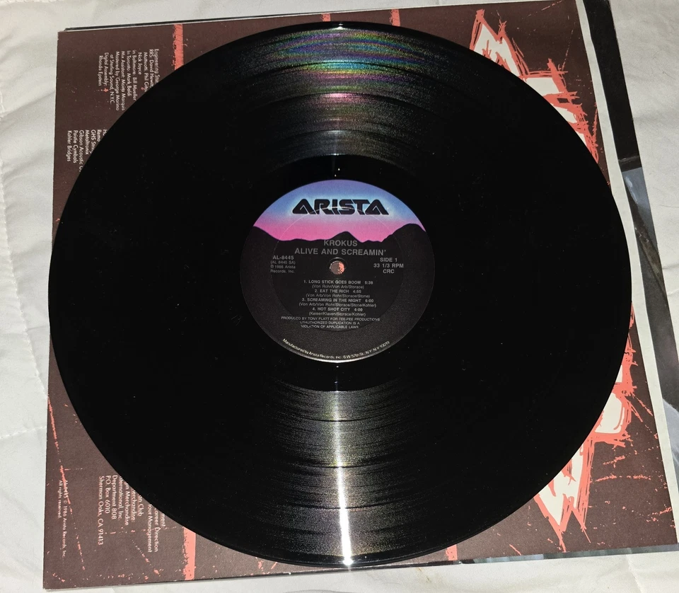 Krokus~Alive And Screamin LP~86 Arista~AL-8445~INDY PRESS~PLAYS EXCELLENT~VG++ - Image 4 of 4