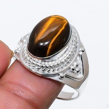 Natural Tiger's Eye Gemstone Handmade 925 Sterling Silver All Size Ring For Gift