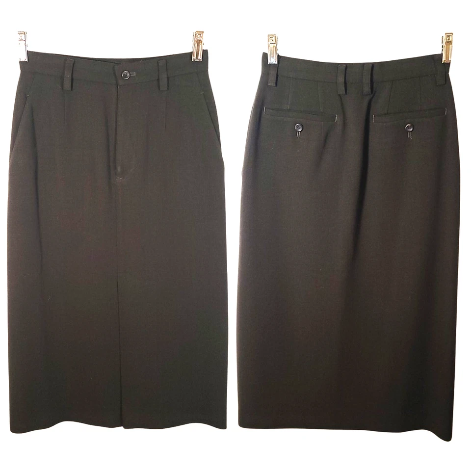 Falda midi de lana recta delantera marrón negra con abertura frontal ISSEY MIYAKE S-US M-JP Foto 3 de 4