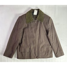Harve Benard Vintage Sz 14 Brown Wool Houndstooth Zip Jacket Suede Collar