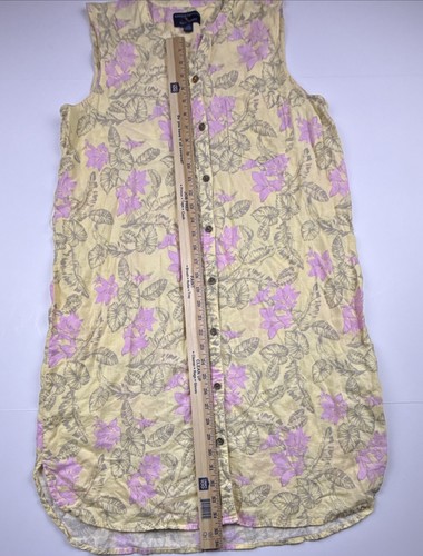 Margaritaville Linen Blend Button Dress Yellow Pink Floral Size Large - Picture 2 of 6