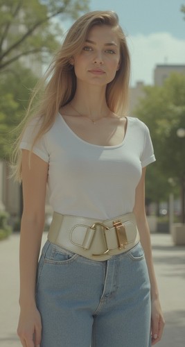 Precioso cinturón de graduación para mujer beige metálico elástico cadera cintura dorada gancho hebilla L XL - Imagen 7 de 24