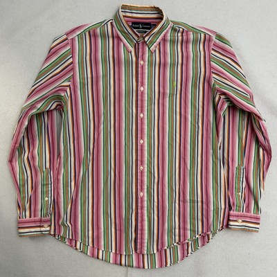 Rare Vintage 90's Ralph Lauren Polo Shirt Color Block Multicolor Stripe Men XL
