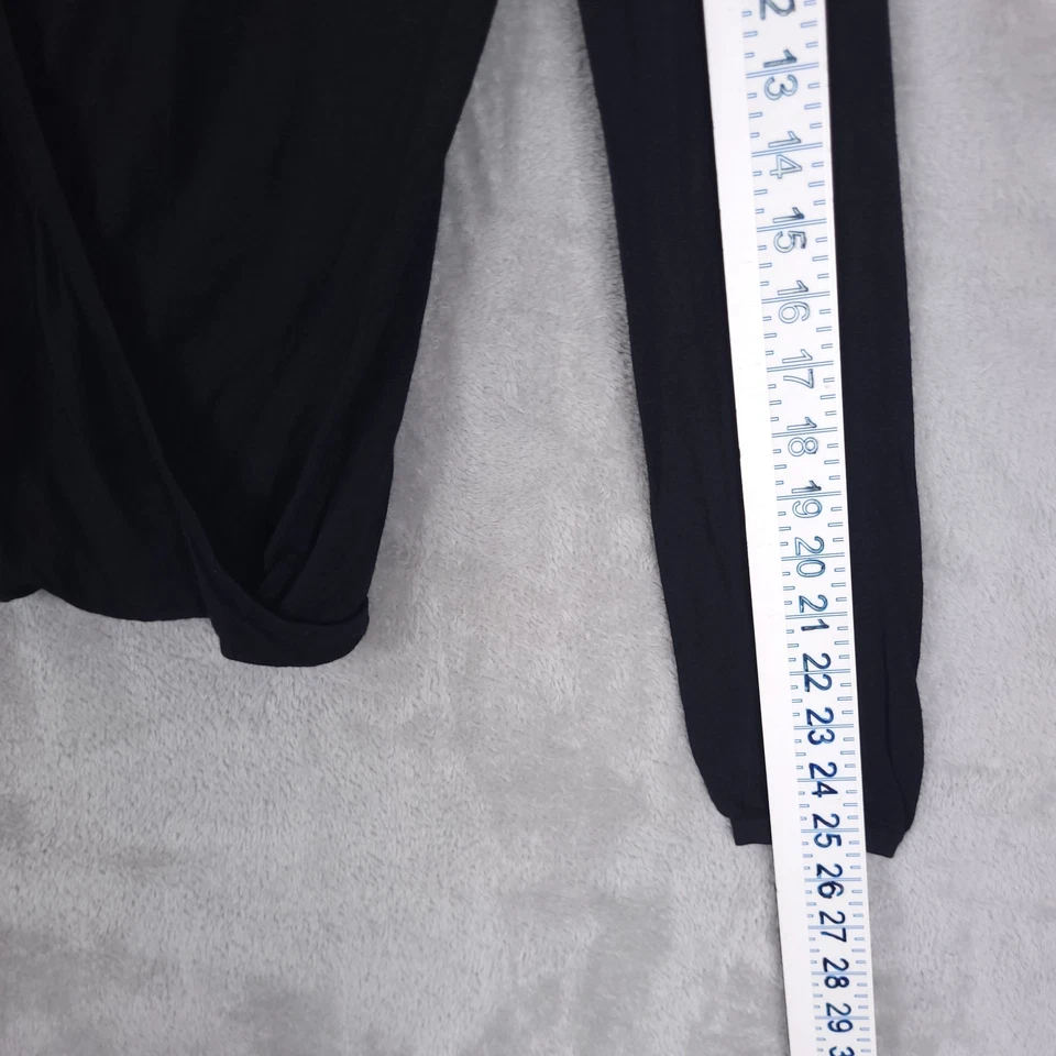 Theory Top Knit Blouse Women Black Sz M Long Sleeve Silk Blend Faux Wrap Keyhole - Image 4 of 4