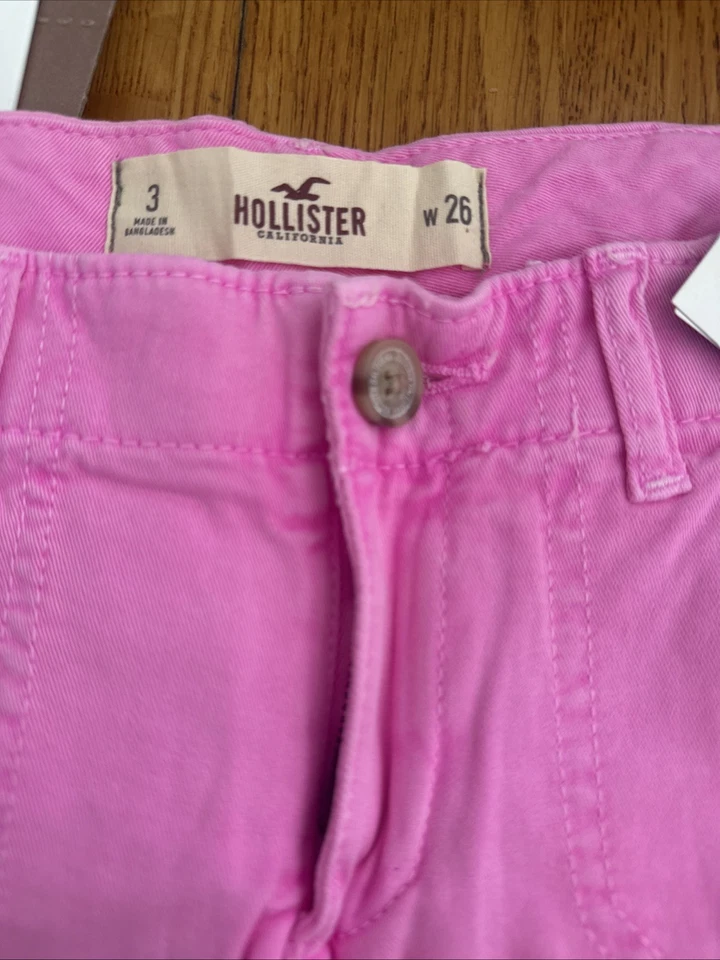 Pantalones Cortos Hollister Tiro Bajo Puños Mujer Junior 3/26W Elastizados Rosa Caliente Foto 2 de 4