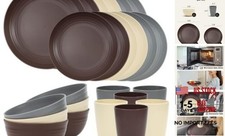 24 Piece Plates and Bowls Sets for 6, Unbreakable Brown Service For 6