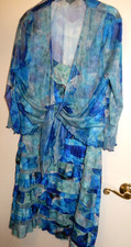 TANGO MANGO Ruffled Tier Tank Dress BLUES super stretchy w/mesh Bolero Jacket 2X