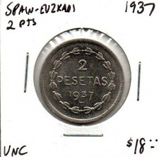 Spain Euzkadi 2 Peseta 1937 Uncirculated