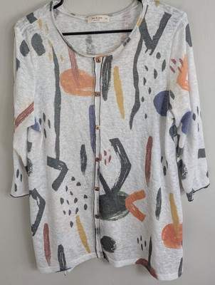 Jess & Jane Blouse Women's Medium White Long Sleeve Stretch Casual Boho