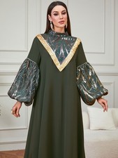 Muslim Women Abaya Dubai Kaftan Maxi Dress Loose Robe Sequins Gown Evening Party
