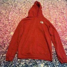 Champion Eco Authentic Red Fleece Pullover Hoodie YXL Hooded Logo Pockets