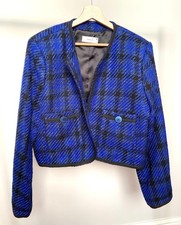 RESERVED Open Front Tweed Blazer Royal Blue & Black Check Jacket ~ Size XXL