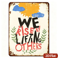 Metal Sign We Rise By Lifting Others Sun Leaf Motivational Vintage Wall Decor