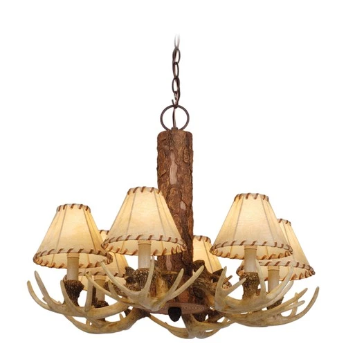 Lodge 6-Light Chandelier in Rustic and Shaded Style 18 Inches Tall and 22 Inches - Picture 1 of 2