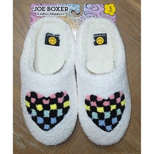 Joe Boxer Womens Ivory Faux Fur Heart Slippers SLF8001AJB Size Small 5-6 NWT