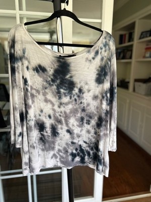 JET John Eshaya Tie Dye Long Sleeve Rayon Black White Gray O/S Rayon