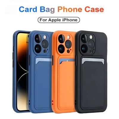 Case For iPhone 17 16 15 14 13 12 Pro Max Silicone Cover With Wallet Card Holder