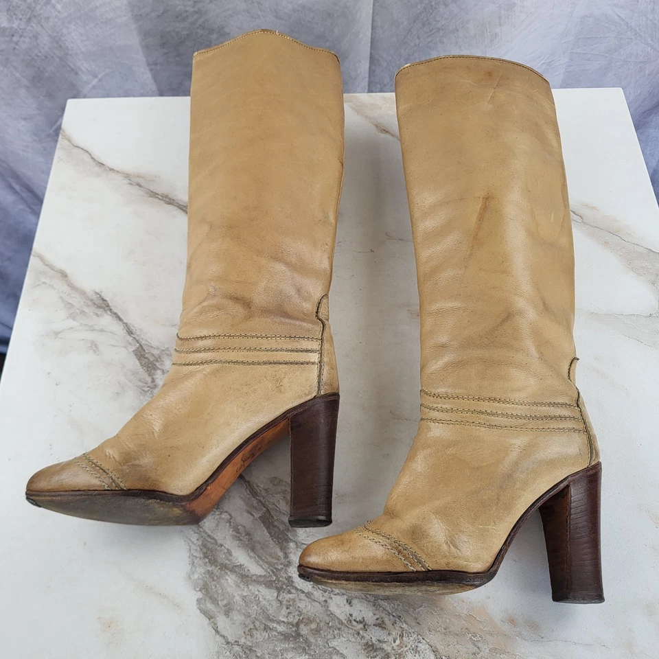 Botas de latón vintage años 70 ITALIA hasta la rodilla plátano tostado botas para mujer 8/38 Foto 2 de 4