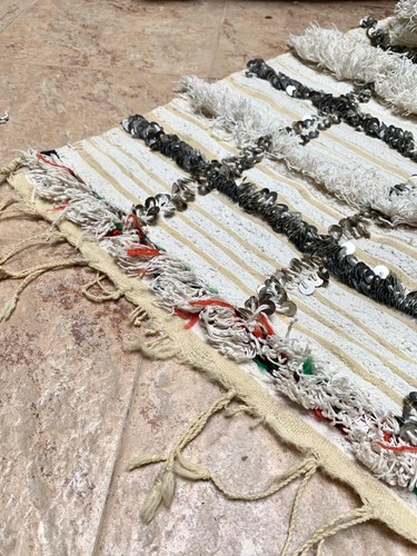 Moroccan Vintage Handira Wedding Blanket Handmade Berber Sequins Rug 03YS00330 - Picture 11 of 12