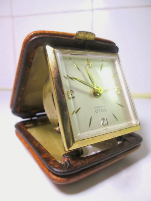 SOLO REISEWECKER 4 Jewels mechanisch Messing & Leder Clock Vintage Retro