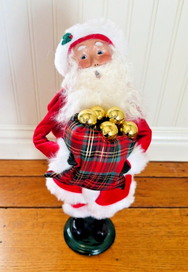 Byers Choice Santa Claus Doll Plaid Bag Gold Ornaments Christmas Figurine 2013