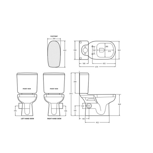 670*390*810mm Fienza RAK Liwa White Left Skew Trap Close-Coupled Toilet - Picture 2 of 2