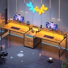 New Listing96.5" Office Desk, 2 Person Computer Desk with 3 Drawers, Power Strip &Led Light