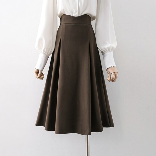 Lady Elastic Waist Skirt Big Swing A-line Skirt Midi Casual Skirt Winter Autumn - Picture 14 of 14