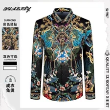 New Luxury Men Diamond Rhinestones Fashion Button-Down Shirt High Quality