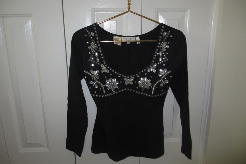 Vintage Lew Magram Black Beaded Stretch Knit Top, Small