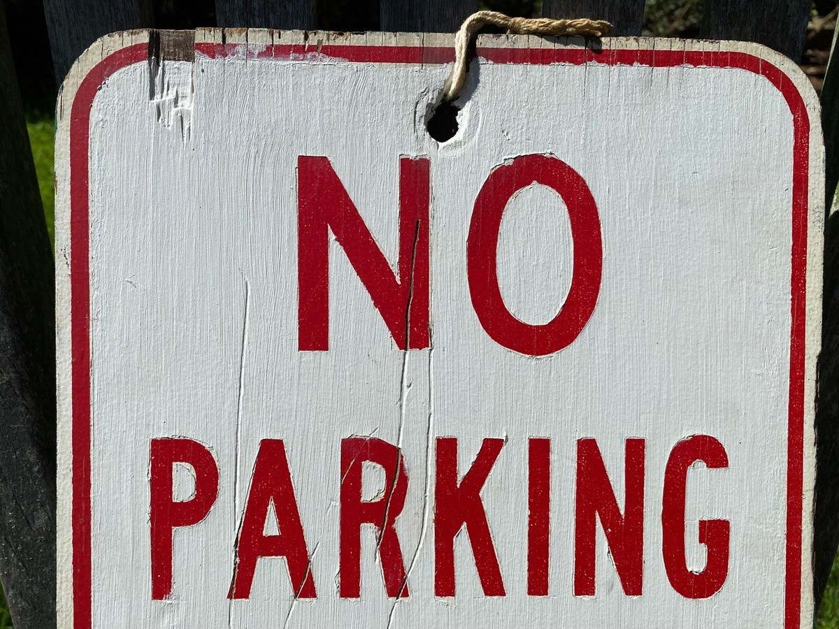 Vintage Retired NO PARKING ANYTIME Hand Painted Street Sign Wood